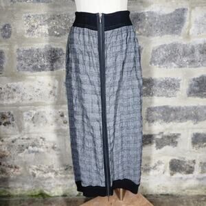 Joanna KEDZIOREK sz 44/12 US black grey plaid zip front lagenlook skirt Poland